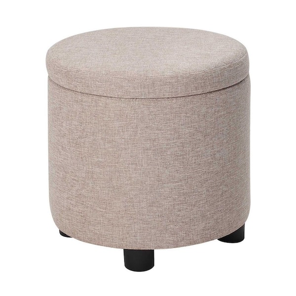 Convenience Concepts Designs4Comfort Tan Fabric Round Accent Storage Ottoman with Reversible Tray Lid