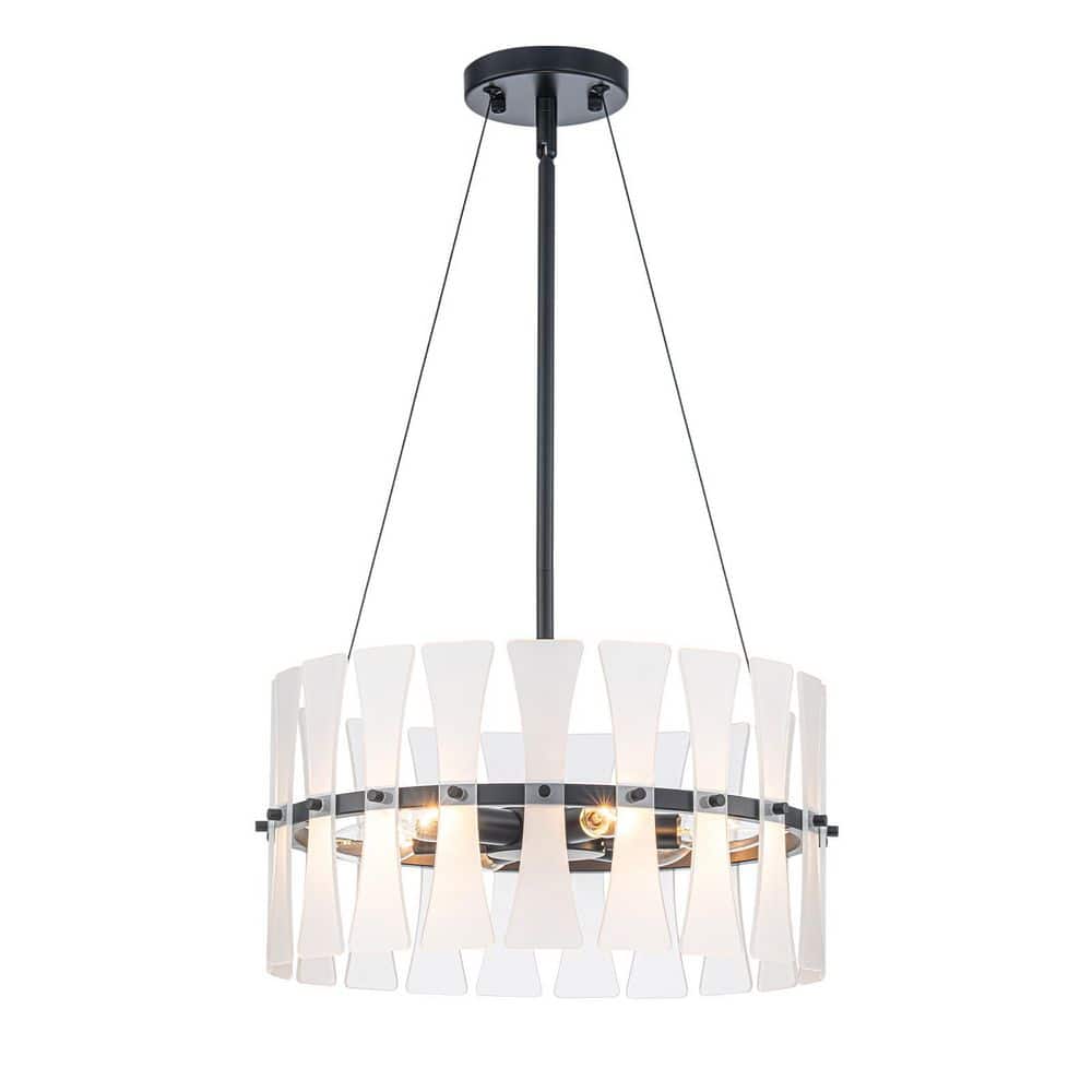 15.75 in. 6-Light Modern Matte Black Drum Chandelier with Frosted and Clear Glass Shades for Dining Room price history on PriceWatchPro