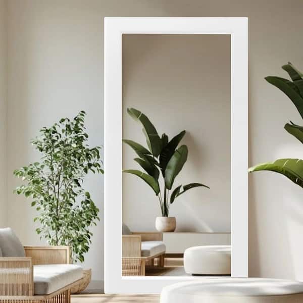 32 in. W x 71 in. H Simple Rectangular White Wood Frame Bathroom Mirror Vanity Mirror Wall Mirror/Floor Mirror