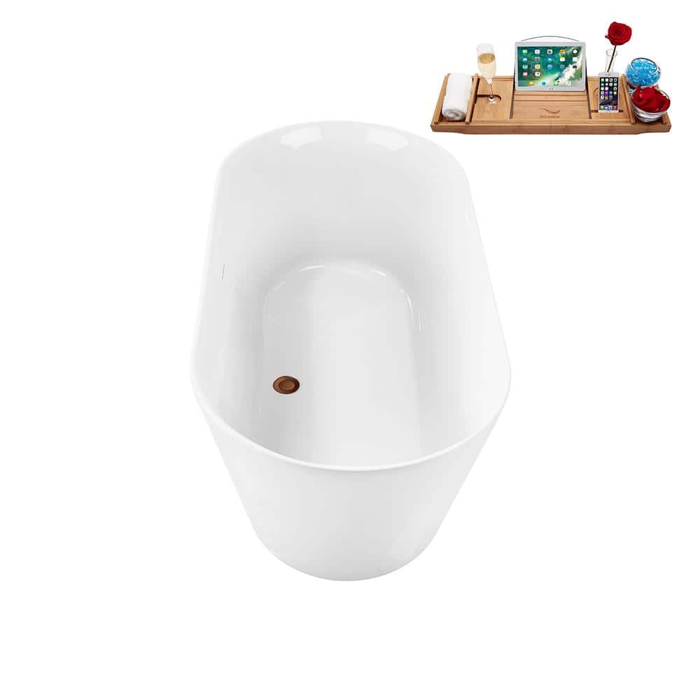 59.1'' White Acrylic Freestanding Soaking Bathtub with Tray