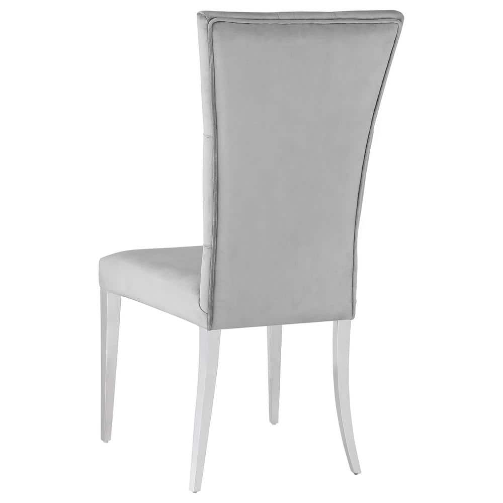 Elegant Grey Velvet Parsons Side Chair with Chrome Metal Legs