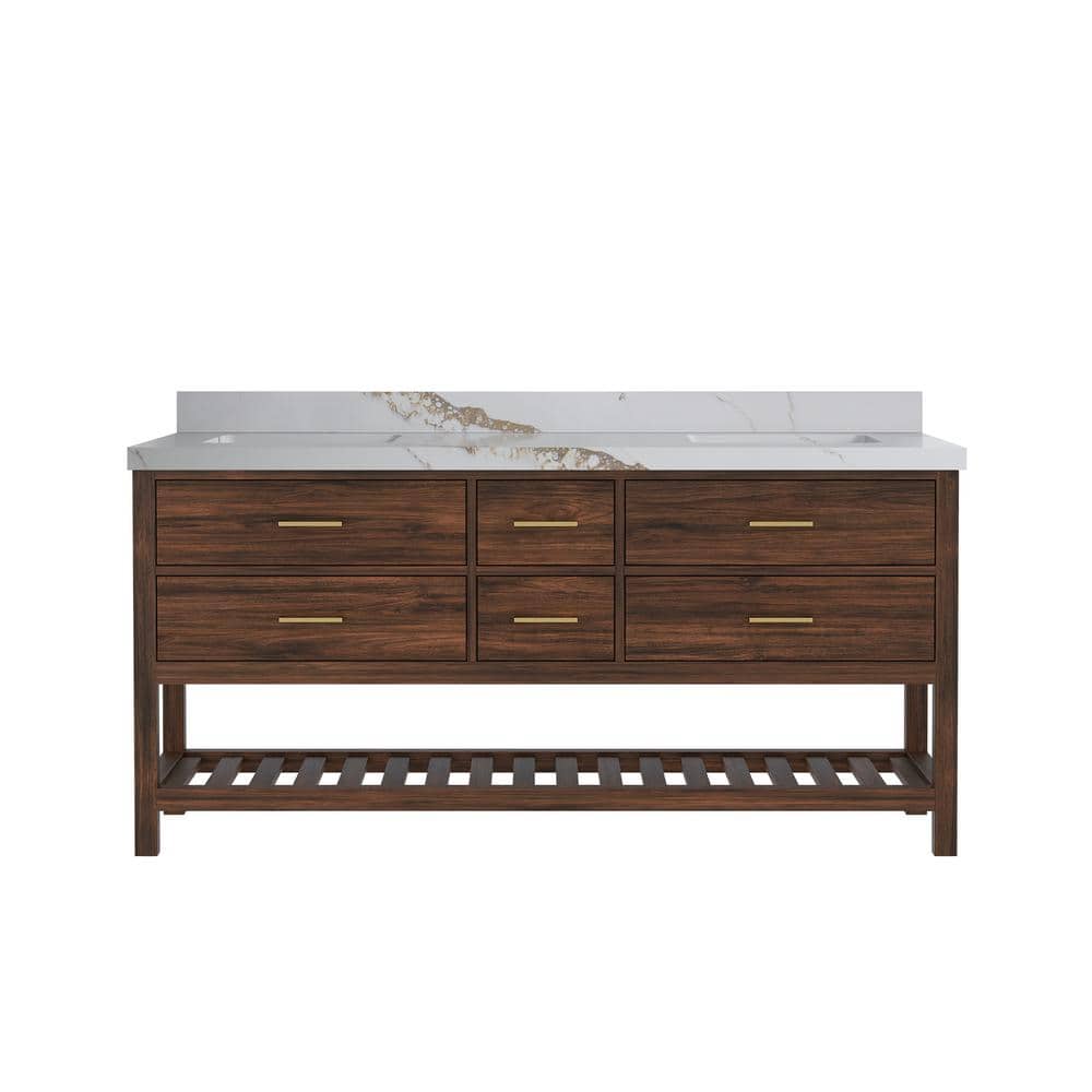 Parket Teak 72 in. W x 22 in. D x 36 in. H Double Sink Bath Vanity in Dark Walnut with Calacatta Gold Qt. Top price history on PriceWatchPro