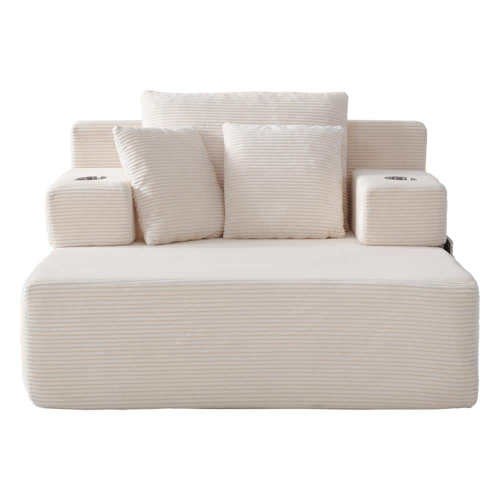 Plush Corduroy White Chaise Lounge with 3 Pillows, Convertible Sofa Bed, Storage Pocket, Spring Pack Cushion, Wide price history on PriceWatchPro