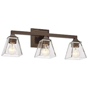 Industrial 22 in. 3-Light Oil Rubbed Bronze Vanity Light Over Mirror with Clear Glass Shade