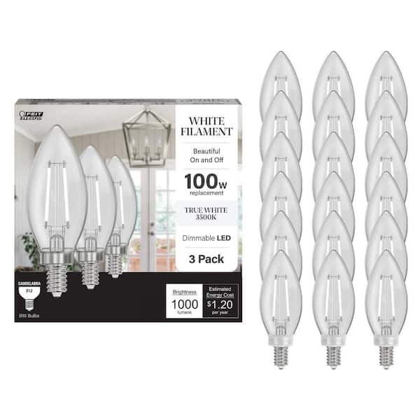 Feit Electric 60-Watt Equivalent B10 E12 Candelabra Dim White