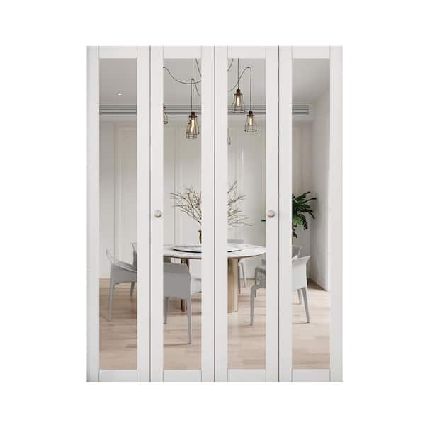 ARK DESIGN 60 in. x 80.5 in. 1-Lite Mirror and MDF White Prefinishied Closet Bifold Door with Hardware Kit
