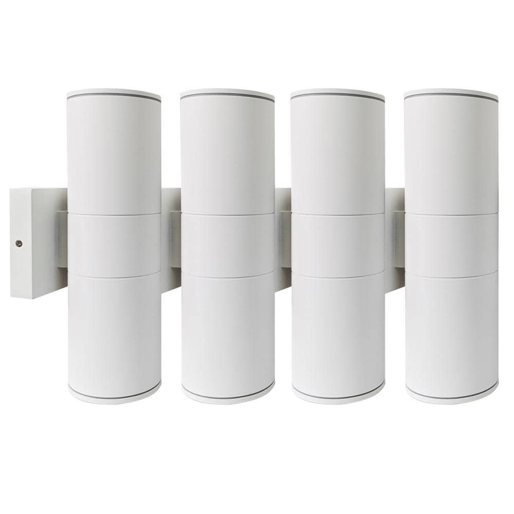 12 in. 2-Light White Cylinder Outdoor Hardwired Wall Lantern Sconce with Integrated LED Lights (4-Pack) price history on PriceWatchPro