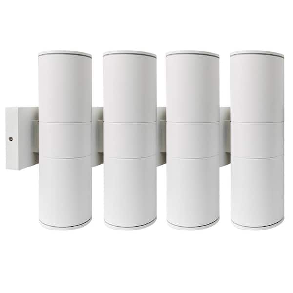 HKMGT 12 in. 2-Light White Cylinder Outdoor Hardwired Wall Lantern Sconce with Integrated LED Lights (4-Pack)