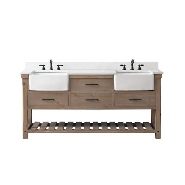 Wesley 72 in. W x 22 in.D x 34 in.H Bath Vanity in Weathered Natural with Ariston White Engineered Stone Top with Sinks