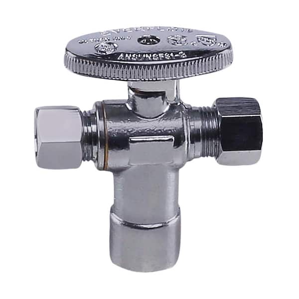 1/2 in. SWT x 3/8 in. Comp x 1/4 in. Comp Water Supply Stop Valve Dual Outlet Quarter Turn Valve, Chrome Plated Brass
