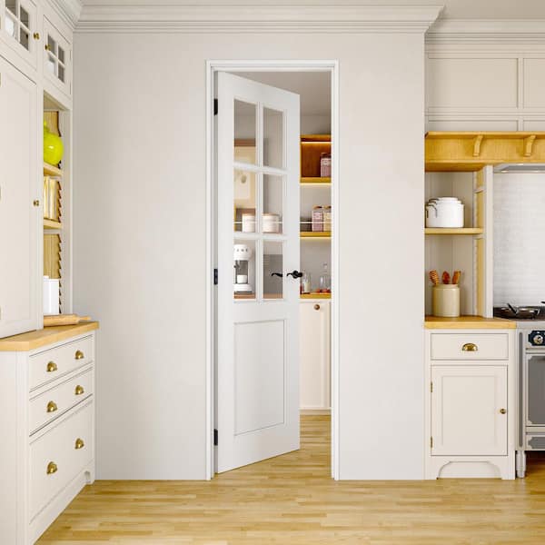 24 in. x 80 in. 6-Lite Clear Glass Left Handed White Solid Core MDF Door Kit with Quick Assemble Jamb