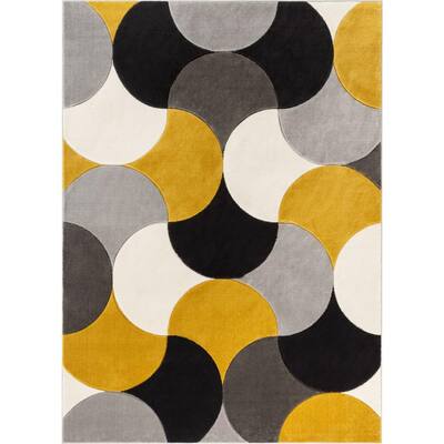 5 Ft 3 In X 7 Area Rug, Black And Yellow Rug