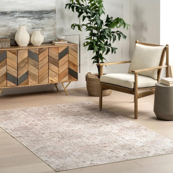 nuLOOM Alona Faded Medallion Spill-Proof Machine Washable Light Beige 9 ft. x 12 ft. Area Rug