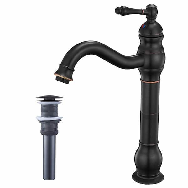 FLG Single Handle Single Hole Brass Bathroom Vessel Sink Faucet with Pop-Up Drain Kit Included in Oil Rubbed Bronze
