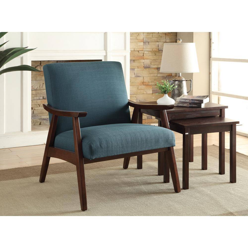 Mid-Century Klein Sea Blue Wood Accent Armchair