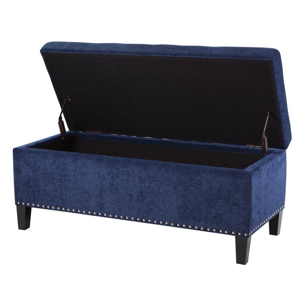 Blue Tufted Storage Bench with Espresso Wood Legs