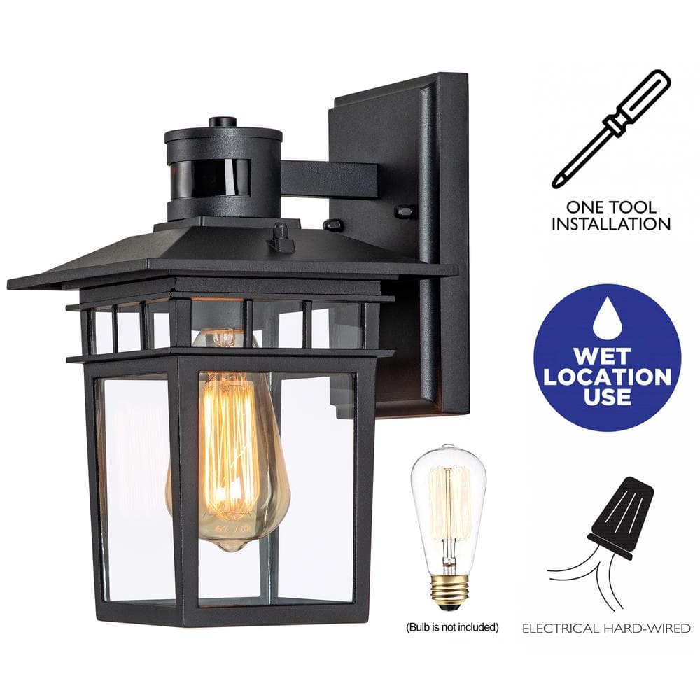 Matte Black Motion Sensor Outdoor Wall Light with Clear Glass