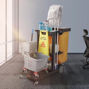 200 lbs. Janitorial Trolley Cleaning Cart with PVC Bag and Cover Commercial Janitorial Platform Cleaning Cart