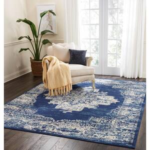 Grafix Navy Blue 8 ft. x 10 ft. Persian Medallion Transitional Area Rug