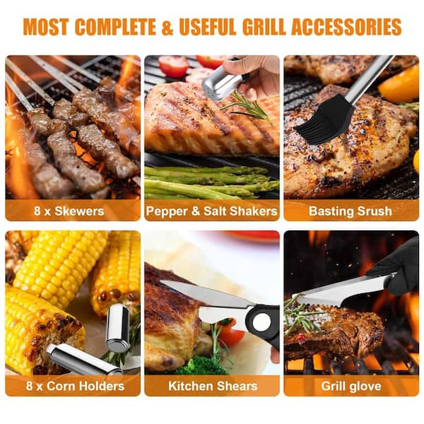 BBQ Tool Set-7 in 1 Spatula with 4 pcs Stainless Steel Corn Cob Holders for  BBQ, Multifunctional BBQ Accessories Set, Grill Tools Set with Wooden