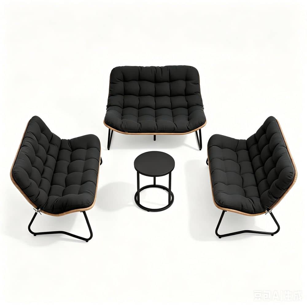 "4-Piece Metal Outdoor Loveseat with 3.94"" Thick Cushions in Black and Side Table Metal Recliner Chair 1000 lbs Capacity" price history on PriceWatchPro