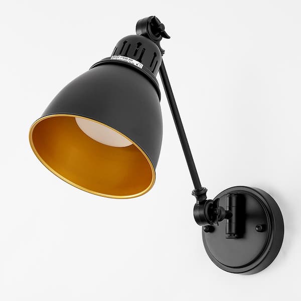 Briignite 6 In. Plug-In Wall Sconces Set of 2, Black and Gold Metal Swing Arm Wall Lamps, Perfect for Bedroom or Cozy Reading Nook