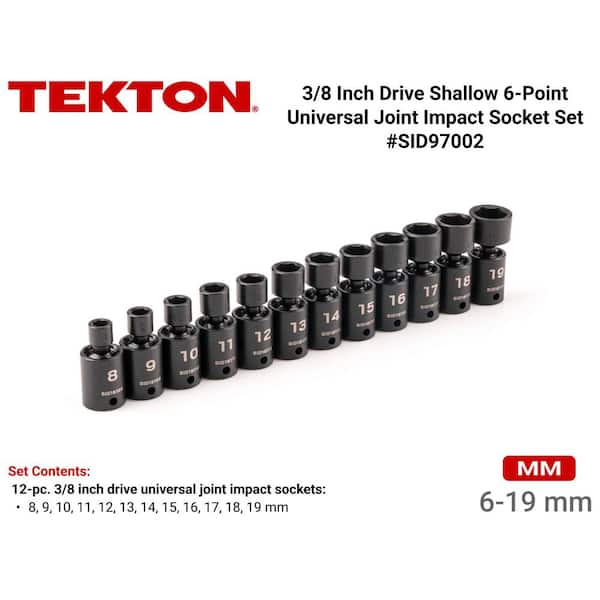 3/8 in. Drive 6-Point Universal Joint Impact Socket Set, 12-Piece (8-19 mm)
