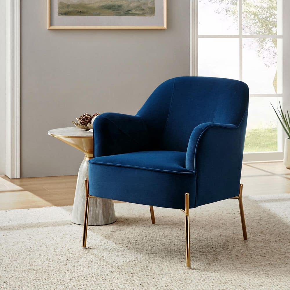 JAYDEN CREATION Nora Modern Navy Velvet Accent Chair with Gold
