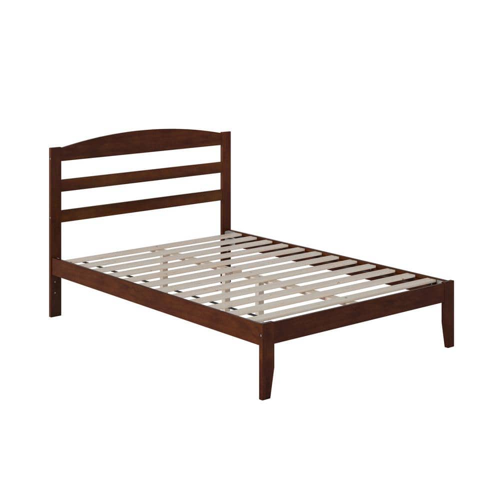 Mission-Style Full Platform Bed with Walnut Finish and Slatted Headboard
