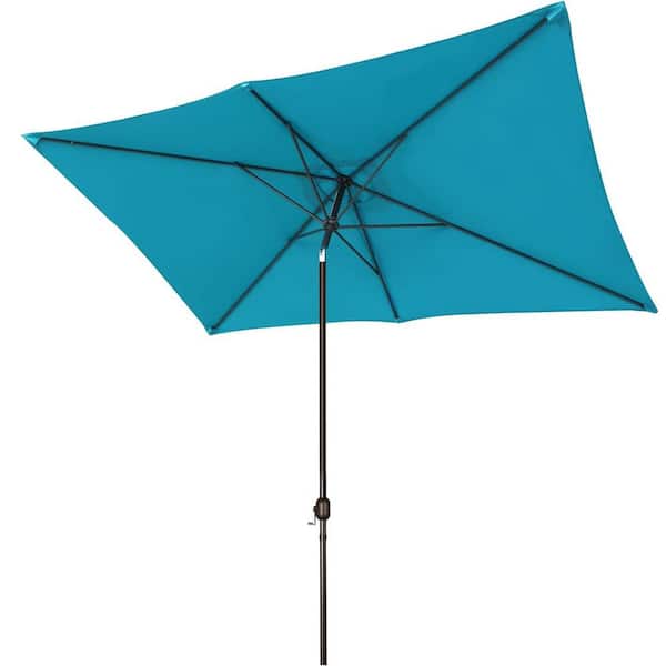 Unbranded 6.5 x 10 ft. Metal Pole Market Push-Button Tilt Patio Umbrella in Cerulean