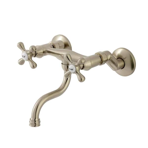 Kingston Double Handle Wall Mount Bathroom Faucet in Brushed Nickel