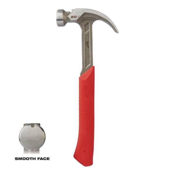Hammers Milwaukee 20 oz. Curved Claw Smooth Face Hammer-48-22-9080 - The Home Depot