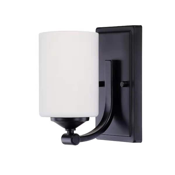 Satin Brass Wall Light with Black Shade - R&S Robertson