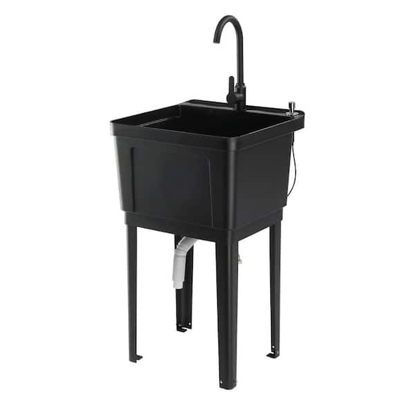18.9 in. D x 19.7 in. W Freestanding Laundry/Utility Sink in Black with Faucet