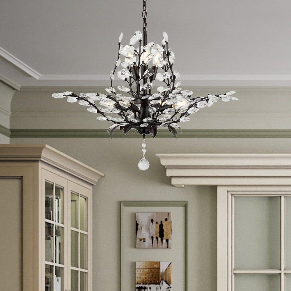 Diantha 28.5" Glam Crystal & Bronze LED Pendant - Adjustable Height