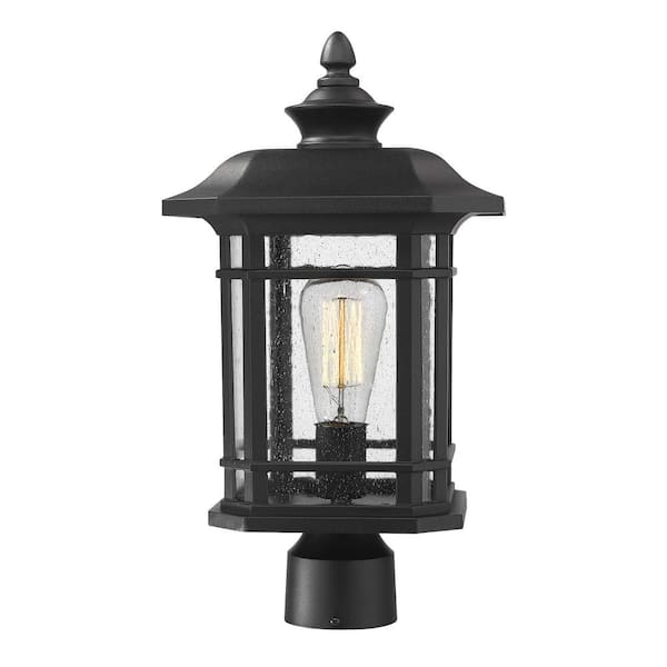 JAZAVA 1-Light Black Metal Hardwired Outdoor Waterproof Post Light with No Bulb Included