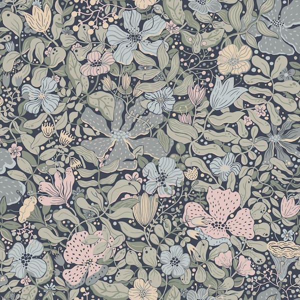 A-Street Prints Blue Midsommar Floral Medley Paper Non-Pasted Non-Woven Matte Wallpaper