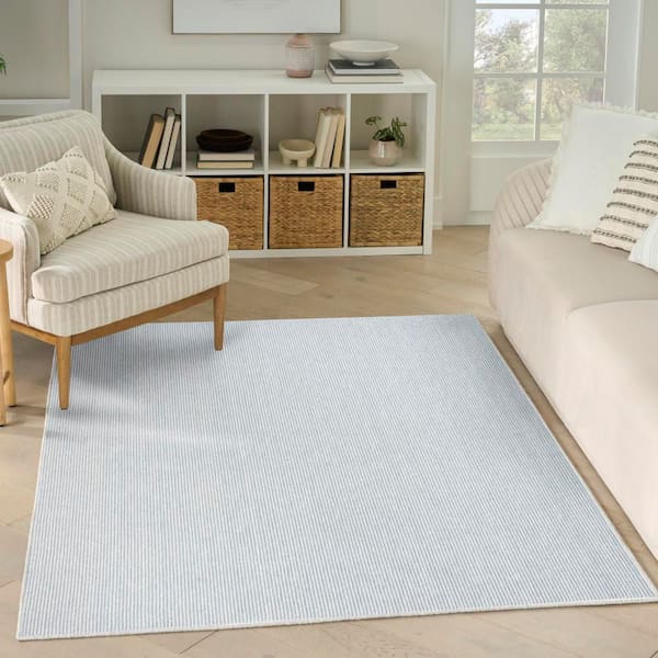 Textured Home Ivory Blue 4 ft. x 6 ft. All-over design Contemporary Area Rug