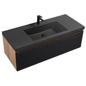 48 in. W x 20 in. D x 16 in. H Single Floating Bathroom Vanity with Black Quartz Sand Top in Natural Oak Assembled