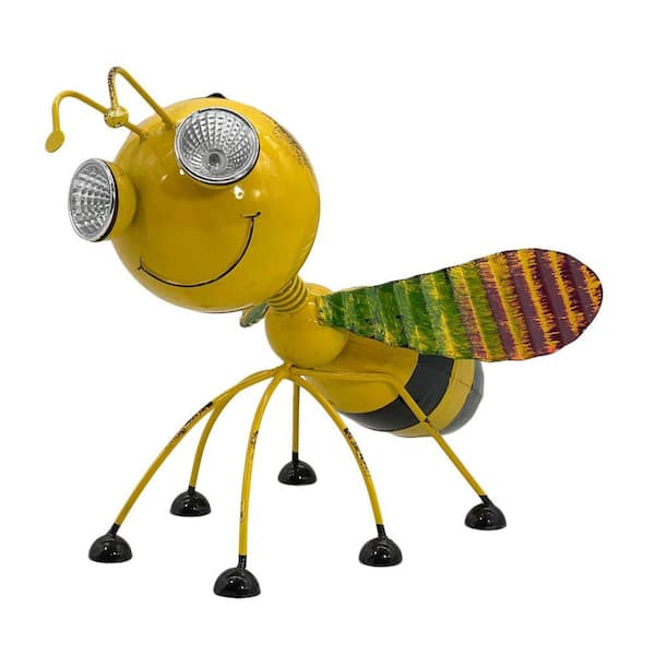 Metal Bee Garden Solar LED Garden Statue 11 in. L