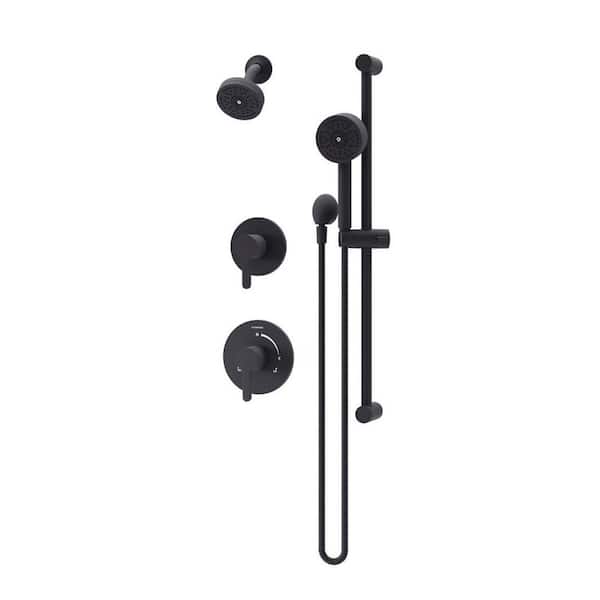 Solarity HydroMersion Wall Mount Double Handle Shower Trim Kit with Hand Spray in Matte Black-1.5 GPM