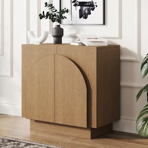 Iris 31 in. Mid-Century Modern Wood Storage Cabinet Sideboard with Arched Doors for Kitchen or Living Room, Light Brown