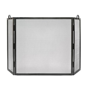58 in. L Graphite 3-Panel Large Flat Top Twisted Rope Folding Fireplace Screen