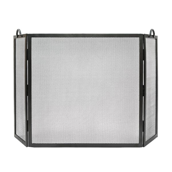 ACHLA DESIGNS 58 in. L Graphite 3-Panel Large Flat Top Twisted Rope Folding Fireplace Screen