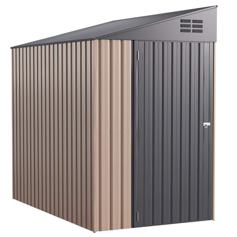 4.2 ft. W x 7 ft. D Outdoor Lean to Storage Metal Shed Grey (28 sq. ft.) -  AECOJOY, 16233GR-HD01-1