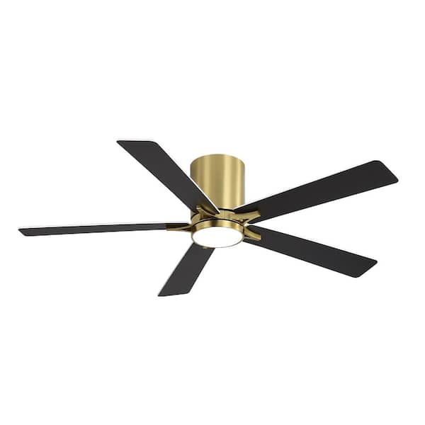 48 in. (4 ft. ) DC Motor Indoor Flush Mount Ceiling Fan with Integrated LED, 5 Reversible Blades, Gold