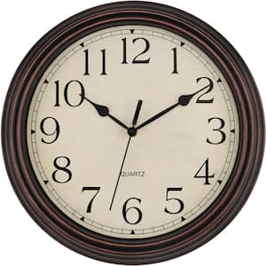 14 in. Bronze Analog Classic Non-Ticking Wall Clock Decorative Battery Operated for Living Room, Kitchen and Home