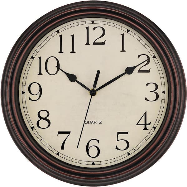 Afoxsos 14 in. Bronze Analog Classic Non-Ticking Wall Clock Decorative Battery Operated for Living Room, Kitchen and Home