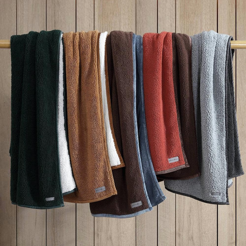 Bi-Colored Brown/Ivory Faux Shearling Reversible Throw Blanket