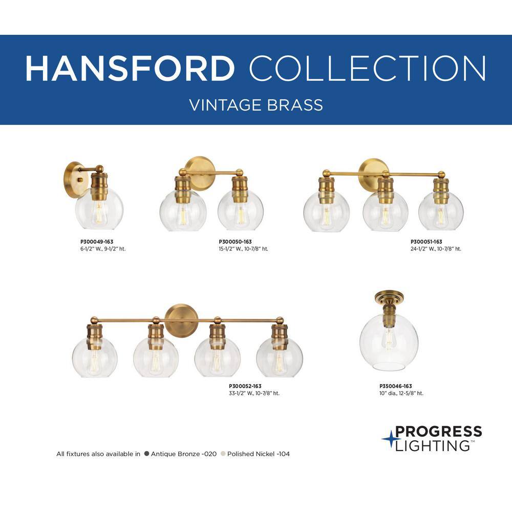 Hansford 3-Light Vintage Brass and Glass Bath Vanity